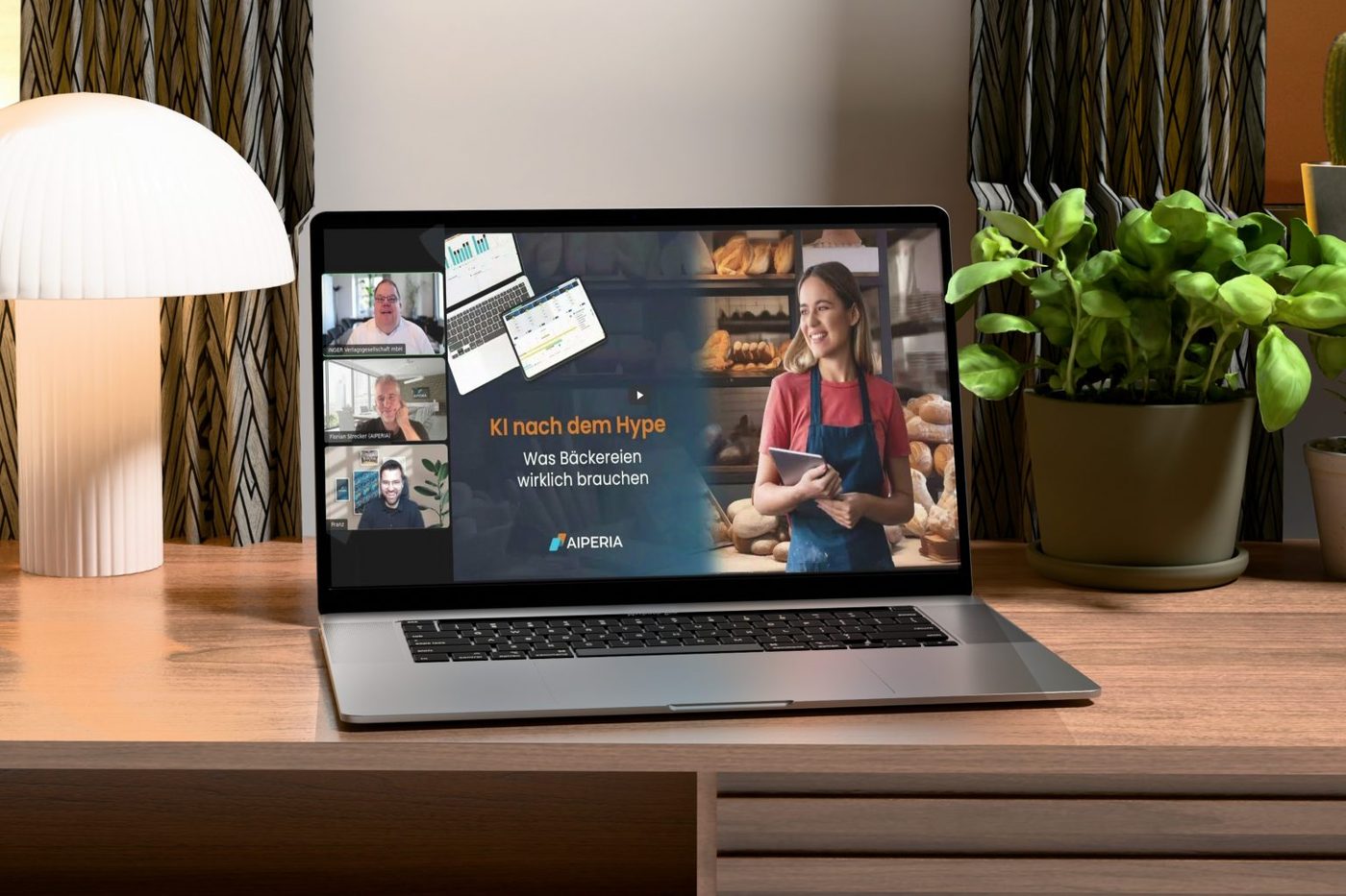 Laptop mit der Webinar-Aufzeichnung: KI nach dem Hype, was Bäckereien jetzt wirklich brauchen