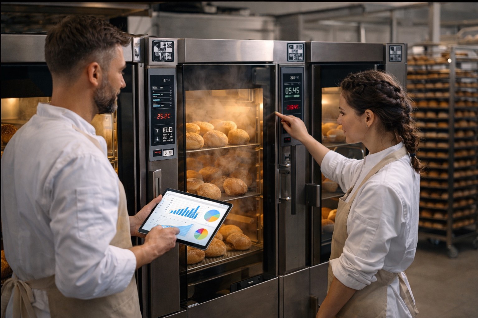 Backshop-Team steuert den Ofen per Tablet